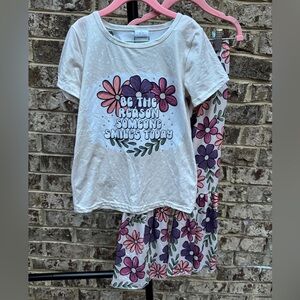 White Top with Pink & Purple Flowers Bell Bottoms